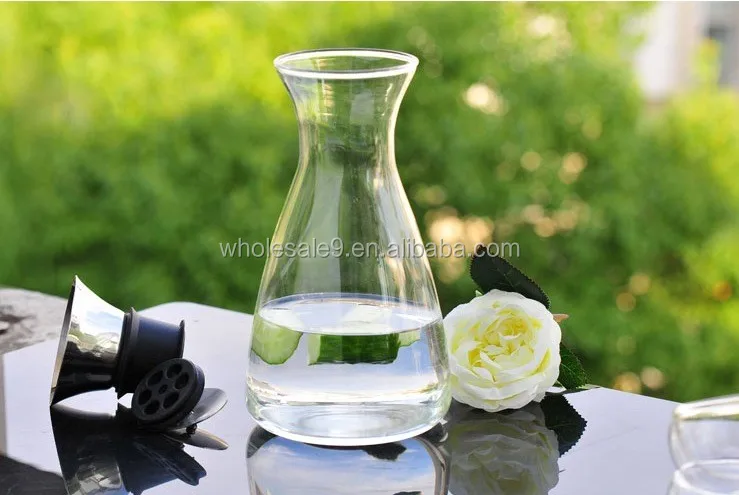 water carafe with stainless steel lid, glass iced tea pitcher