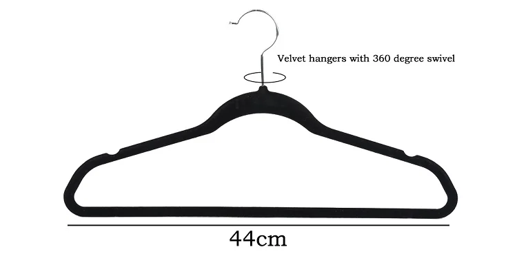 Factory direct Space Saving Flocking Hanger Non-slip black Velvet Clothes Hangers