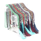 Customized Natural Beads Knotted Tassel Necklaces 6mm Semi Precious Stone Sweater Rosary Necklace Chain