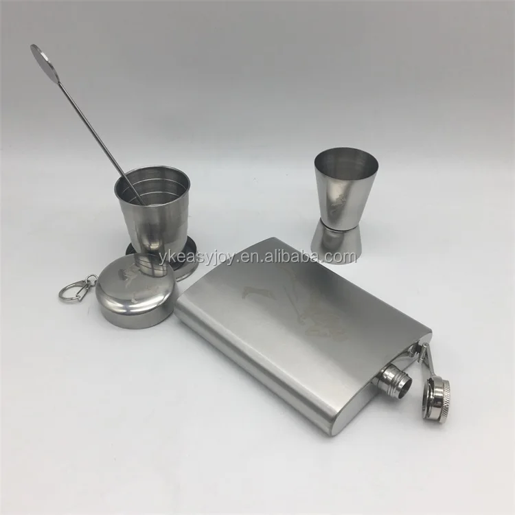 premiums stainless steel 8oz hip flask set folding cup double