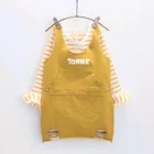 Autumn kids 2 pieces yellow stripe t shirt and dress children baby girls clothing set