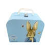 luxury blue cardboard tea cup pack suit case style box with plastic handle