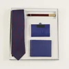 Executive Blue 100%silk Tie &Genuine Leather Wallet&Wooden Pen & Cufflinks Business Gift Set for Man with Custom Logo