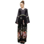 Hot Sale 100% Polyester Dubai Abaya V-Neck Printed Design Turkish Kaftan