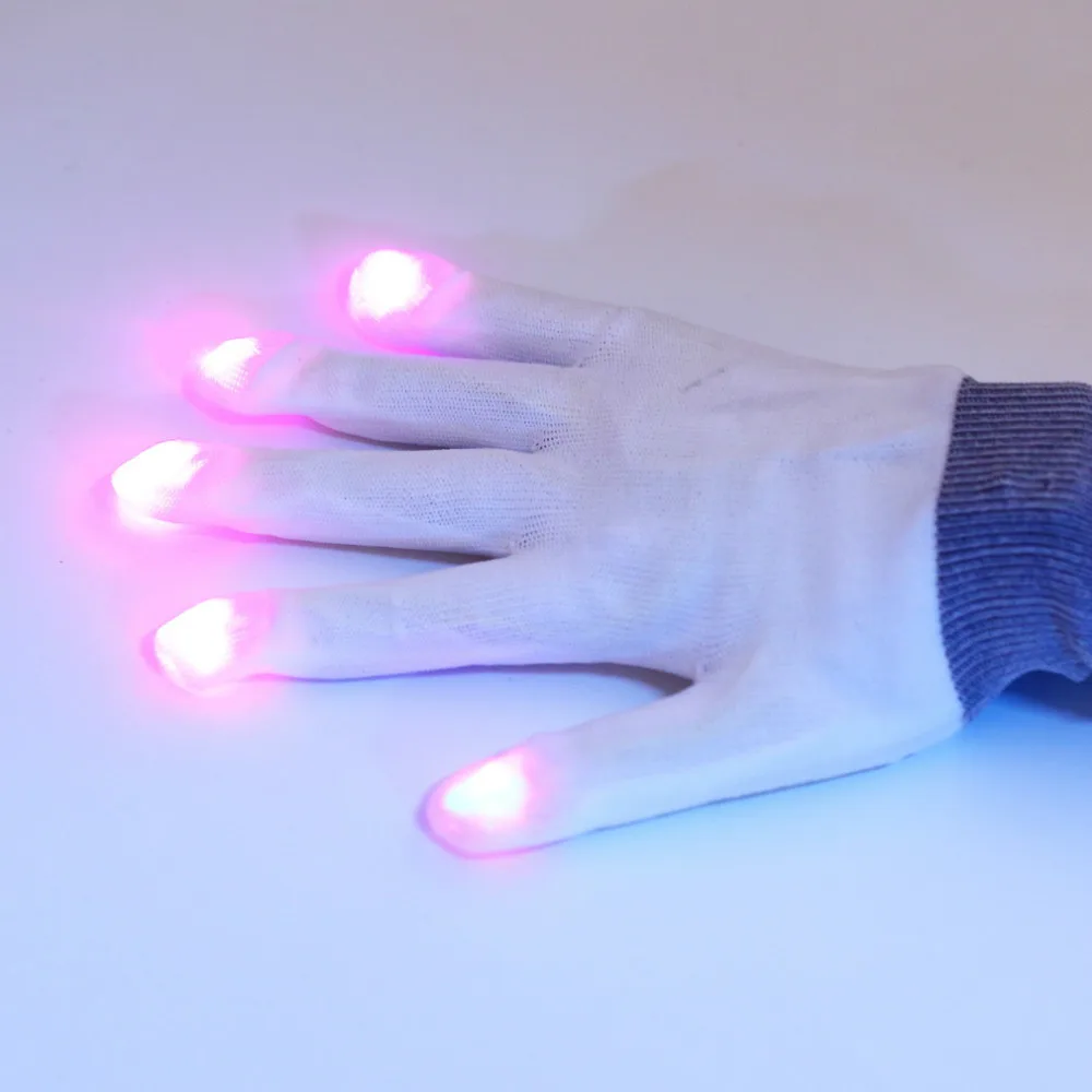 High Quality 1pair white 7 Mode LED Gloves Rave Light Finger Lighting Flashing Glow Mittens
