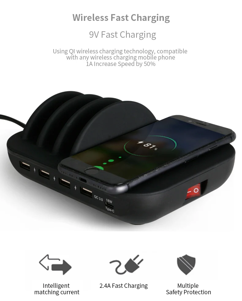 5 ports Publics Téléphone Portable Téléphone Portable Sans Fil Chargeur Multi-usb Dock De Charge de Banque de Puissance de Station D'accueil - ANKUX Tech Co., Ltd