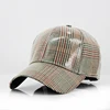 Custom 6 panels high quality cotton checked fabric face cap baseball caps and hats with self fabric strap metal buckle adjuster