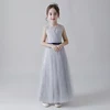 Crystals Cheap Lace And Tulle Flower Girl Dresses For Wedding Grey Gown Princess Girls Pageant Gowns Children Communion Dress