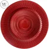 Embossed round decorative red glass plate