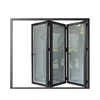 Aluminium black bi folding glass door with blinds louver shutter inserted glass manual blinds doors