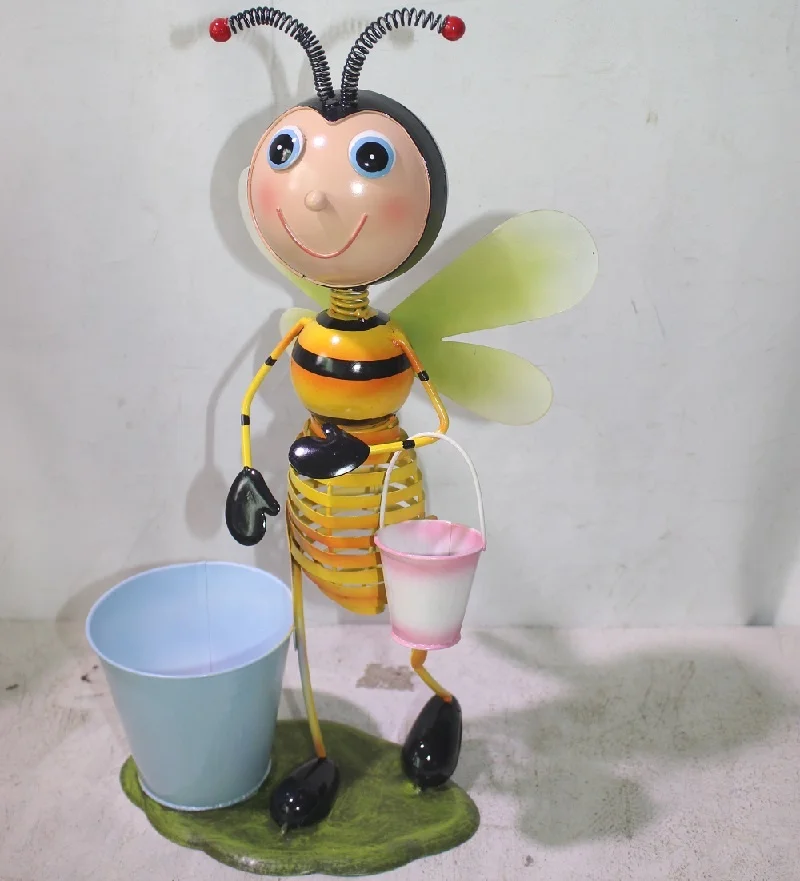 Metal Bee With Planter For Home Garden Decorations Iron Bee Decor