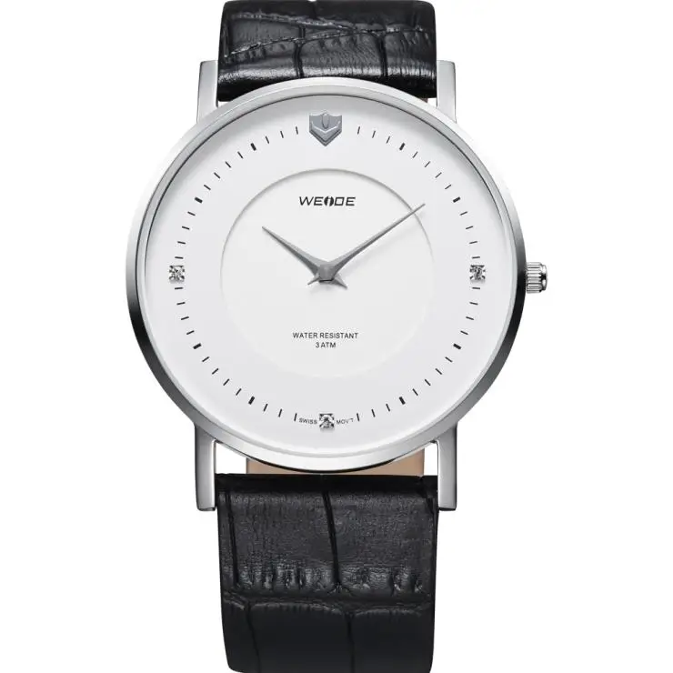 Mens Business Casual Swiss Ronda Black Genuine Leather Analog Quartz Watch
