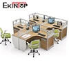 Office staff stand size computer table wooden curved 4 person workstation