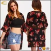 Ecoach 2016 Chiffon fabric summer Women Colour Half Sleeve Floral Vintage Chiffon Kimono fashion kaftan chiffon blouse