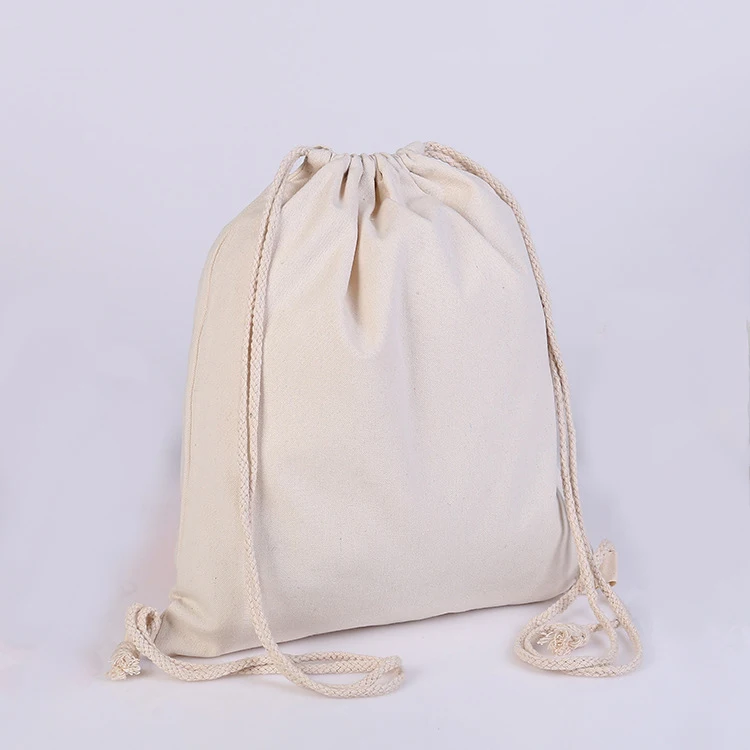 factory price black cotton canvas drawstring bag backpack with