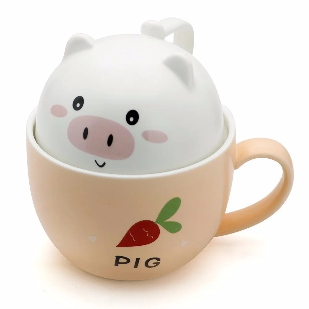 new cute funny pig cartoon ceramic coffee tea water cup set gift