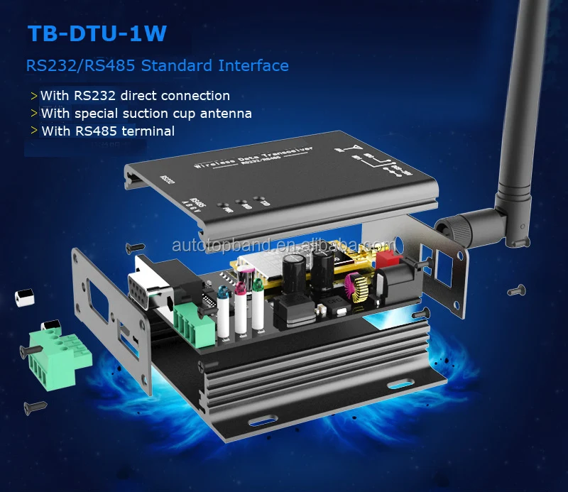 1W Wireless Module 433MHZ Wireless Data Transmission Station LORA Spread Spectrum 8000 Meters RS232RS485