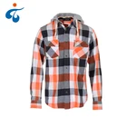 High quality fashion comfortable orange plaid mens hooded flannel shirt jacket