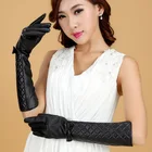 wholesale Goatskin Womens Elbow Length Opera Gloves Winter Warm genuine fur ladies Black Sheepskin Long Leather Gloves