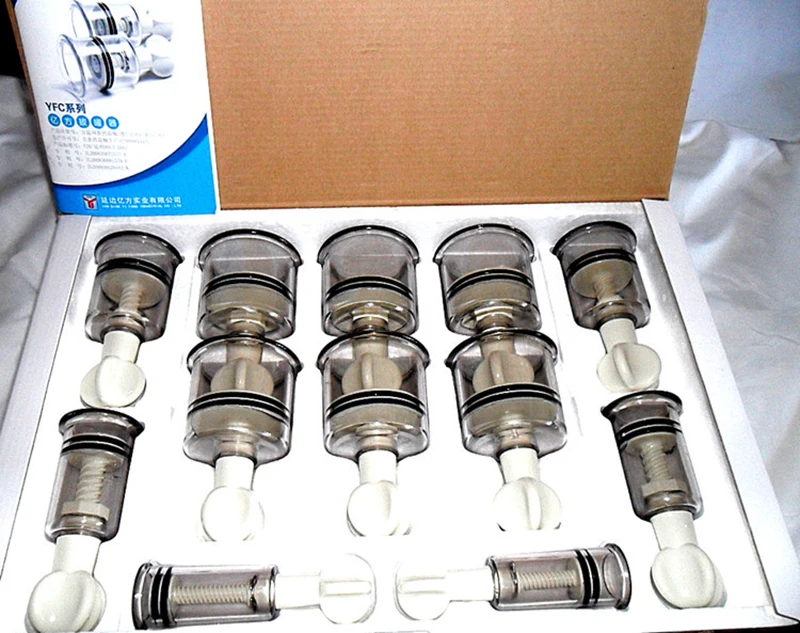 YFC-12 Rotary Bio-magnetic Vacuum Cupping Kit SCREW VALVE SUCTION Nipple Correction Cups for Flat Or Inverted Nipple 12 CUPS4