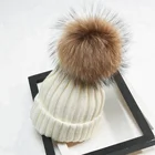Brand Kids/Mom Raccoon Fur Pom Hot New Product Winter Hat Knitted Acrylic Knit Beanie