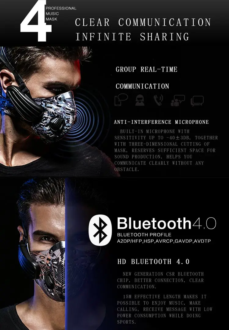 Lead-Out Anti Pollution Mask Bone Conduction Headphones Wireless BT 4.0 Smart Masks - ANKUX.COM