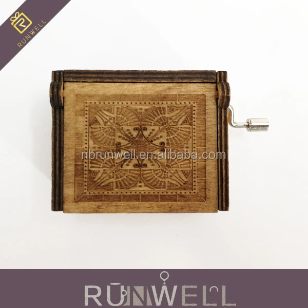 runwell wholesale wooden custom made hand crank music box with