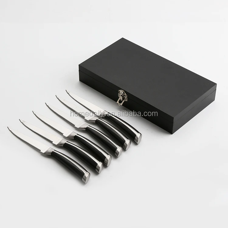 6 piece stainless-steel steak knife set in wood gift box