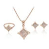 Gold square Fancy Diamond Pendant Necklace ring earring set
