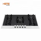 90cm width 5 burners glass cooktop LPG gas cooker with wok burner