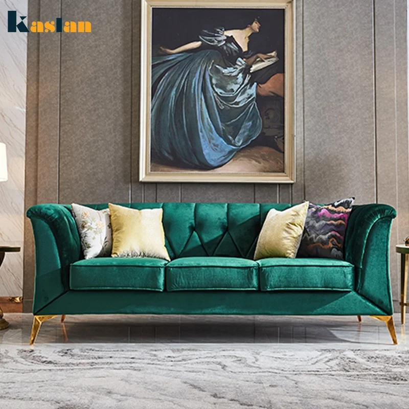 Luxo e estilo moderno sofá da sala sofá sofá de veludo verde do casamento