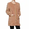 Custom Fall Clothing Apparel Online Black Khaki Blush Furry Long Line Zip Up Jacket With Pockets Plain Varsity Jacket Wholesale