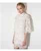 Elegant Half Sleeve Female Straight Dress Sweet Style Solid Hollow Out White Lace Dress