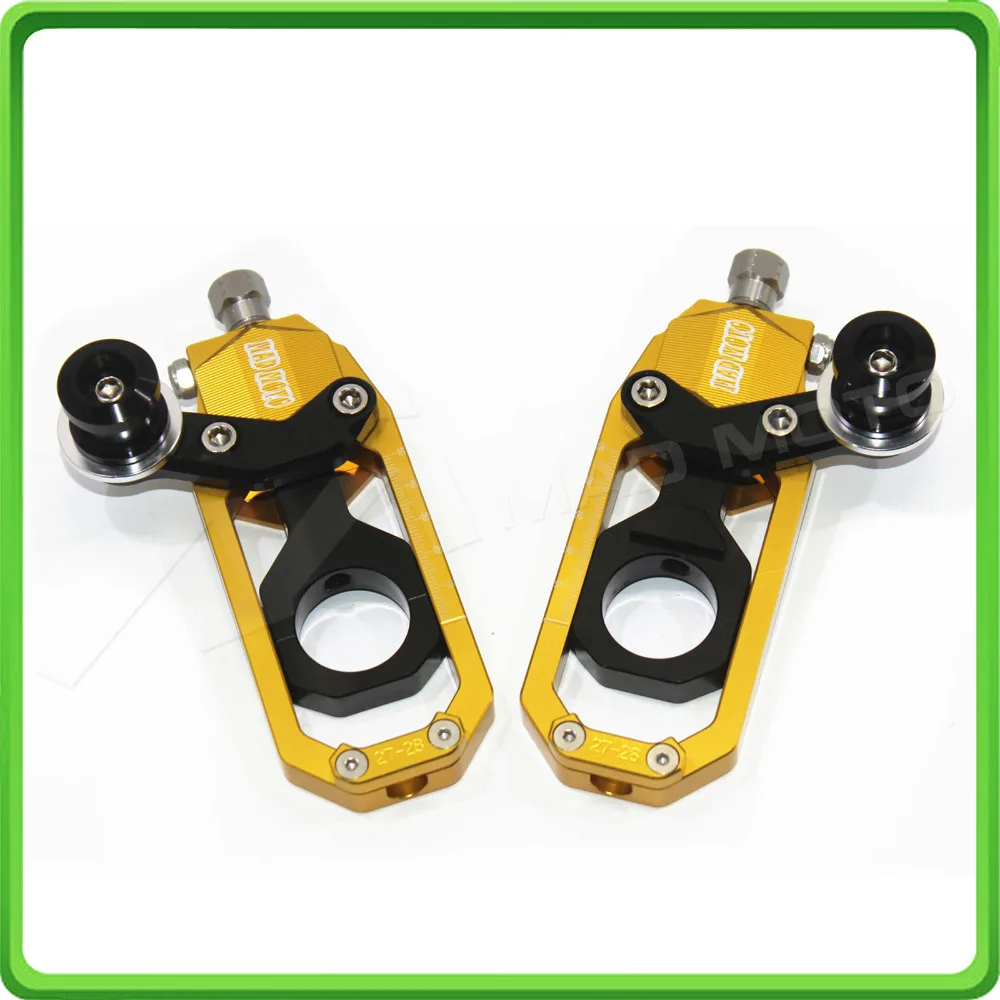Motorcycle Chain Tensioner Adjuster with paddock bobbins kit for Yamaha R1 YZF-R1 2004 2005 Gold&Black (2)