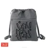Yiwu high quality canvas grey color custom design printing backpack recycled drawstring bag with front zipper pocket