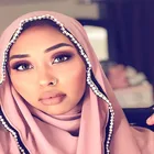 Good quality islamic pearl hijab white satin shawl women hijab chiffon scarf wholesale