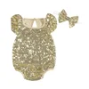 wholesale baby jumpsuits romper knitted baby romper toddler sequin baby romper set with headband