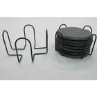 4 Inch Round Home Decoration Holder Stone High Quality Coaster New Arrival Black Slate Plate Tea Cup Coasters Holder