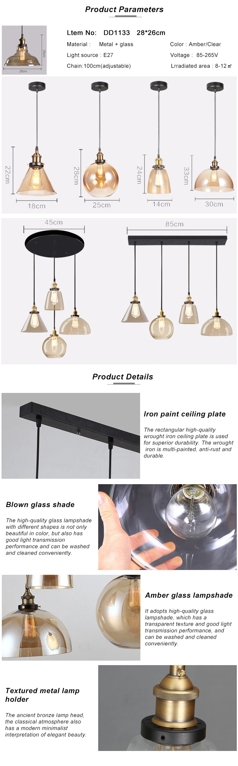 China pendent lobby metal glass lampshade kitchen modern chandelier pendant light