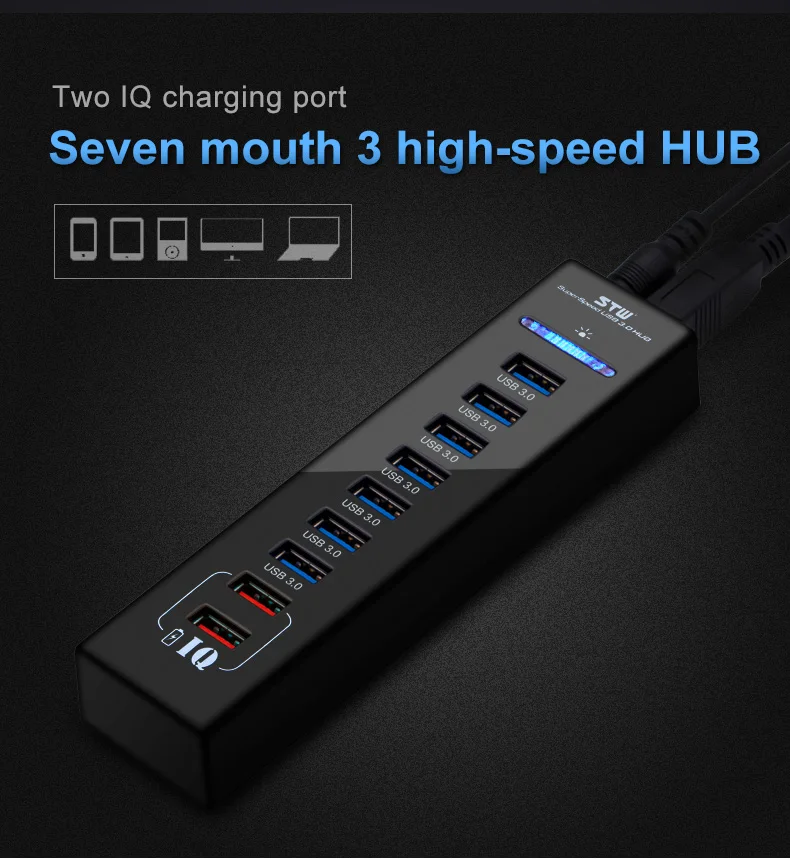 OEM High Speed Computer USB Charging Por Hub Suppliers 7 Port USB 3.0 Hub
