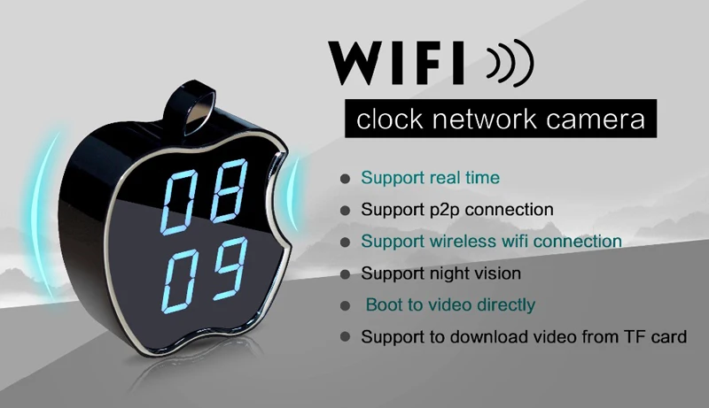 clock design HD wifi wireless surveillance camera IP cloud storage home security camera 1080P with mobile remote control