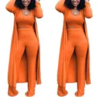 81212-MX71 3 piece suits ribbed jumpsuit with long coat