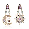 Women Luxury Moon Star Earrings High Quality Shiny Colorful Gemstone Rhinestone Moon Star Pendant Earrings