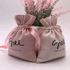 Pink Small Cotton Linen Gift Bag With Drawstring