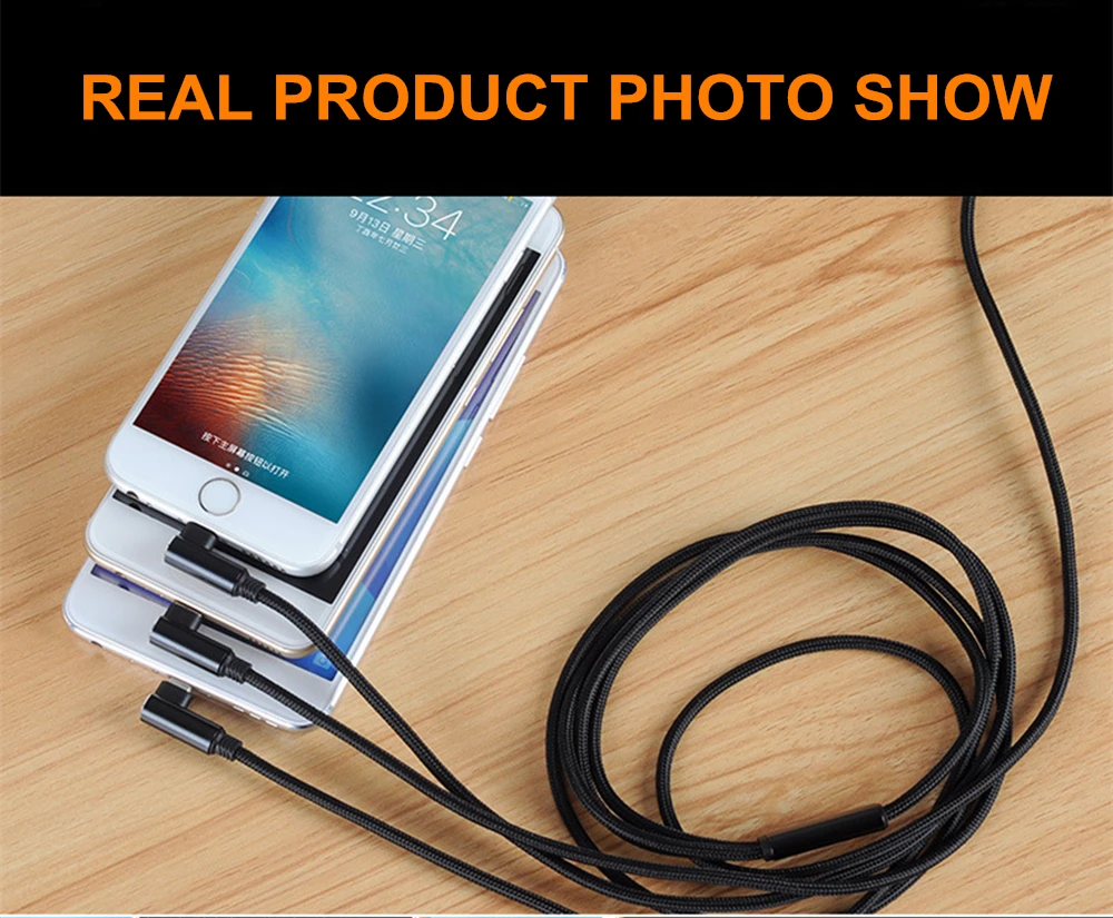 Wholesale 2.4A Fast Charger L Shape Type C Phone Charging 3 in 1 Micro USB Cable for iPhone Huawei Samsung - ANKUX.COM