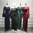 hot sale muslim simple style horn sleeves pure color dress