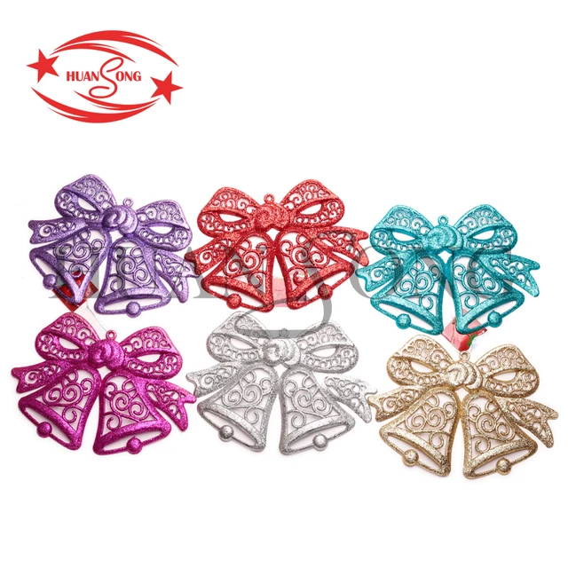 glitter plastic xmas christmas tree hanging bell ornament gift