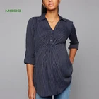 MGOO Custom Convertible Sleeve Maternity Shirt Blue Striped Maternity Tops Notch Collar Breastfeeding Clothes