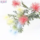Leaves Yellow Red Artificial Chrysanthemum Flowers Yellow and Red Flowers for Garden with Green Leaves Garland
