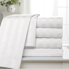 Bed Sheet Cotton Sateen Bed Set Dobby 100% Cotton White Striped Sateen Bed Sheet Bedding Set